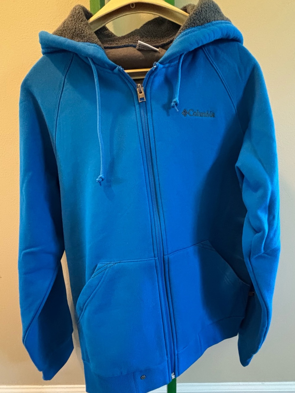 Columbia Gray and Blue Men's Fleece Hoodie - Small